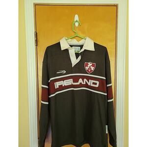 Lansdowne Mens M Ireland Rugby Shirt Polo Grey Maroon Long Sleeve